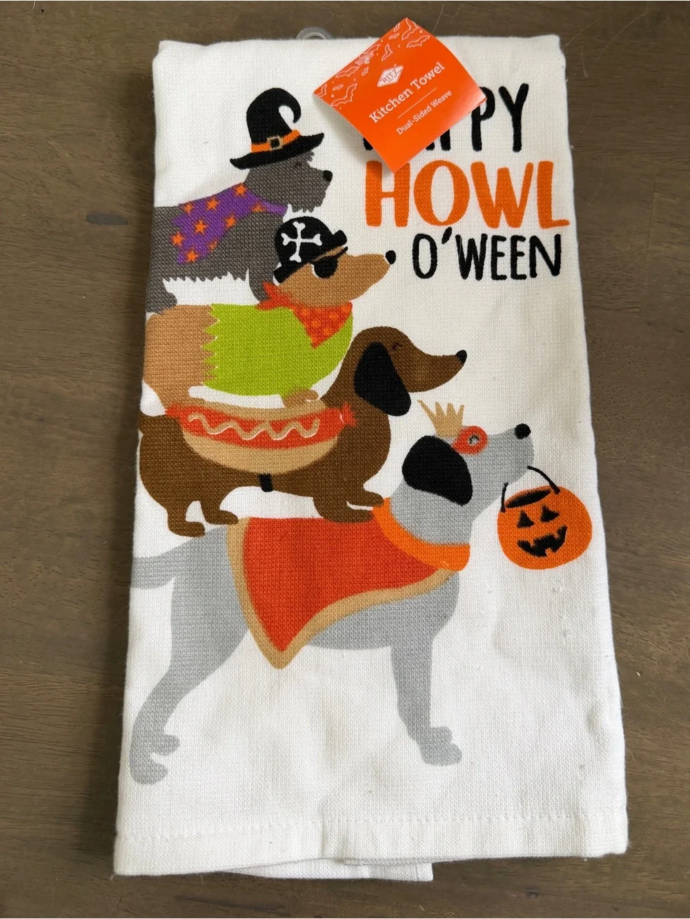 NWT Halloween 'Happy Howl O'Ween' Decorative Kitchen Towel - Minor Flaw